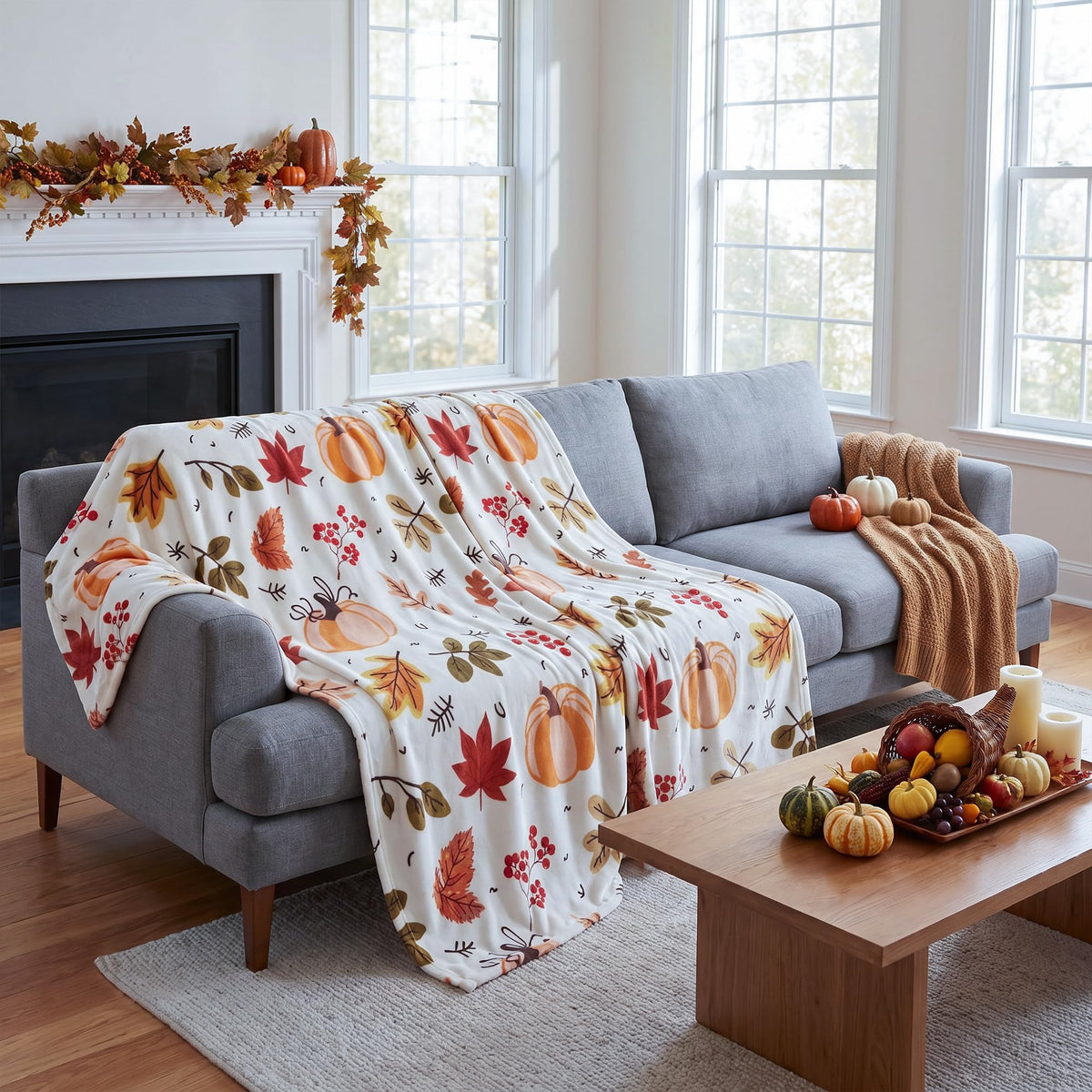 Autumn Harvest Flannel Throw Blanket, W50 x L70in