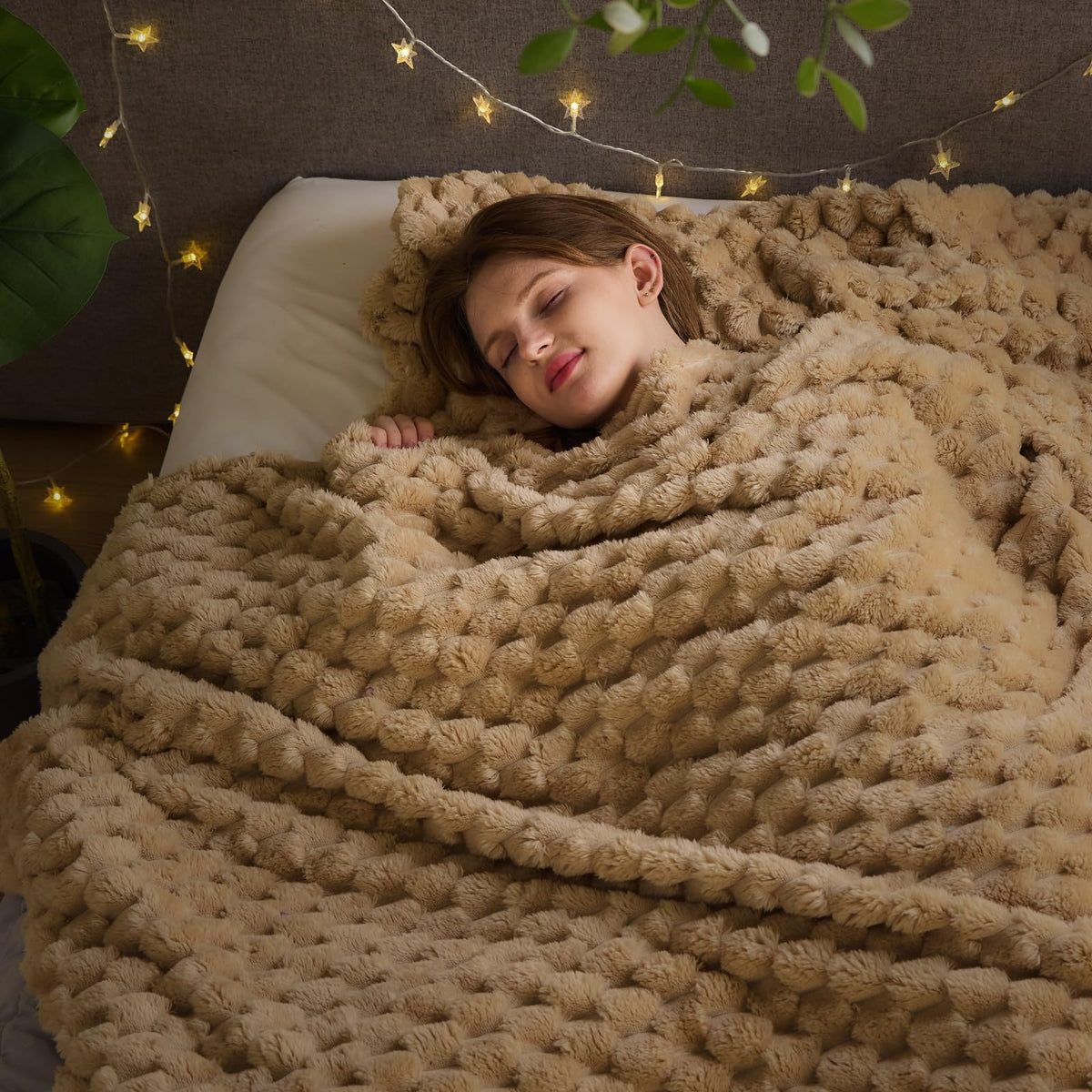 NEWCOSPLAY Fleece Ribbed Cozy Throw Blanket for Couch, Pink, 50"x60"