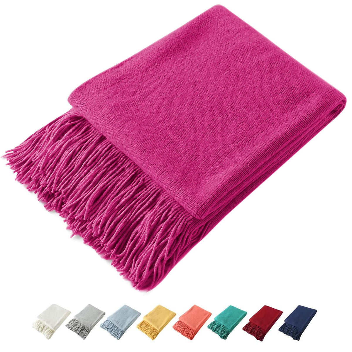 Homiest Pale Blue Knitted Throw Blanket with Fringe, 50x60 Inch