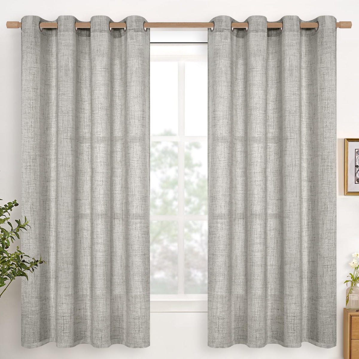 YoungsTex Linen Semi Sheer Curtains 63 Inch Length, Light Filtering Drapes