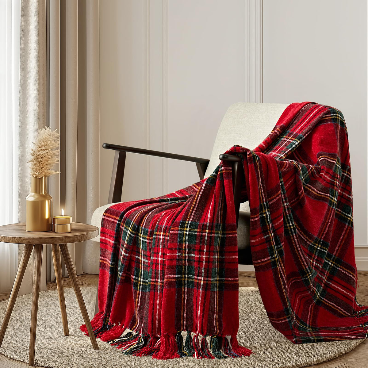 EverGrace Plaid Chenille Fall Throw Blanket, 50"x60", Harvest Orange Plaid