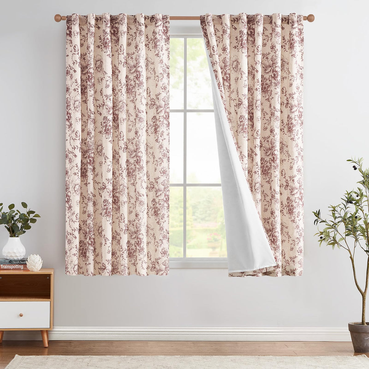 jinchan Vintage Floral Linen Curtains 84 Long for Living Room 2 Panels