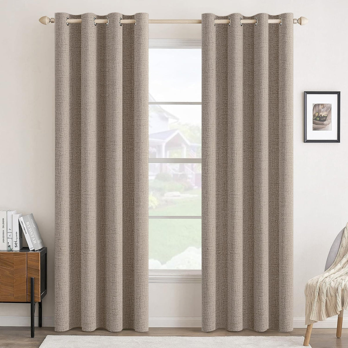 MIULEE 100% Blackout Linen Curtains for Bedroom 52x84 Inches Natural Beige