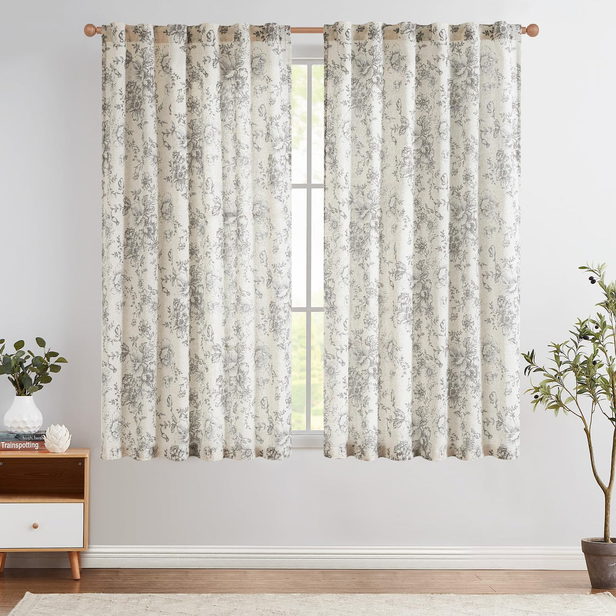 jinchan Vintage Floral Linen Curtains 84 Long for Living Room 2 Panels