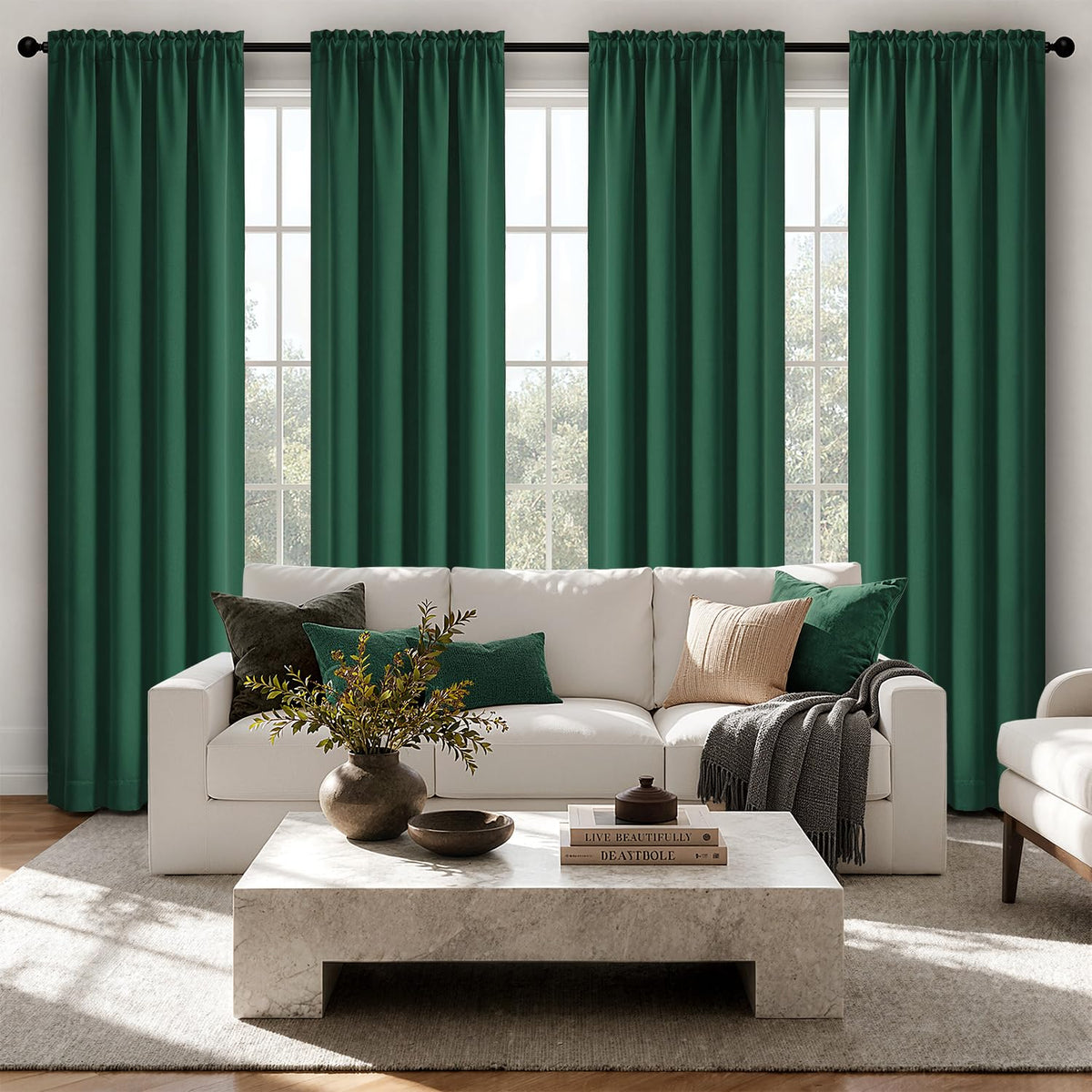 MIULEE Sage Green Blackout Curtains 63 Inch Length for Bedroom 4 Panels