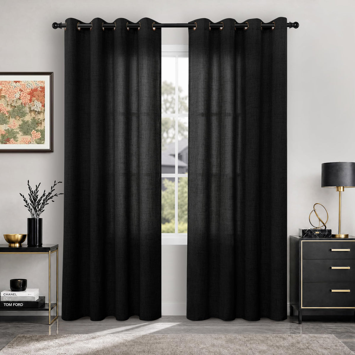 YoungsTex Linen Semi Sheer Curtains 63 Inch Length, Light Filtering Drapes