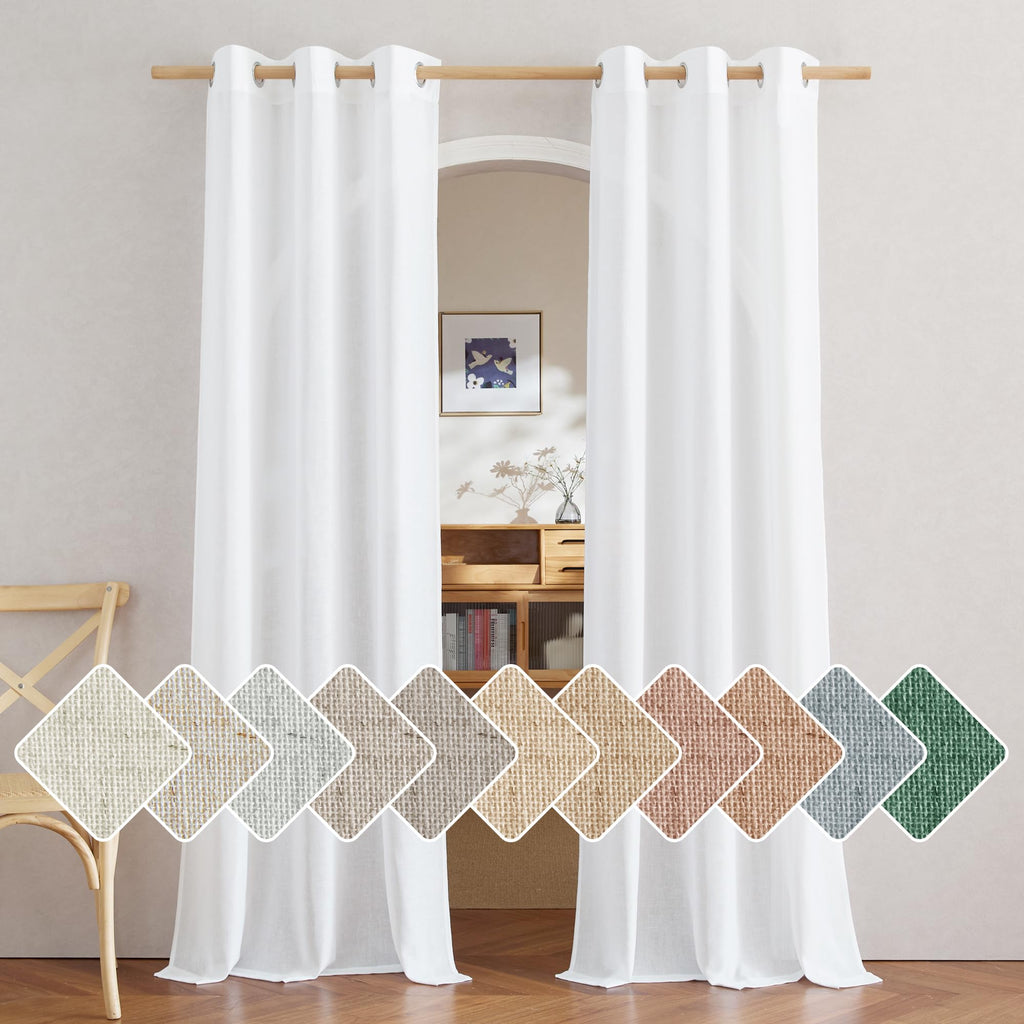 NICETOWN Natural Linen Curtains 84 inch Long 2 Panels Set, Grommet Top Thick Linen Burlap Semi Sheer Vertical Drapes Privacy Assured with Light Filtering for Bedroom/Living Room, W55 x L84