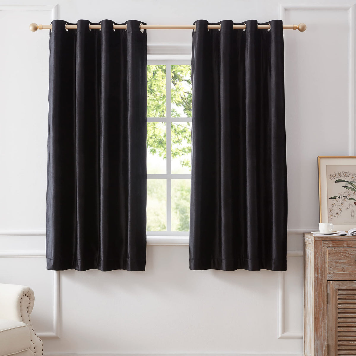 BULBUL Velvet Gold Grommet Blackout Curtains 84 inch Length for Living Room