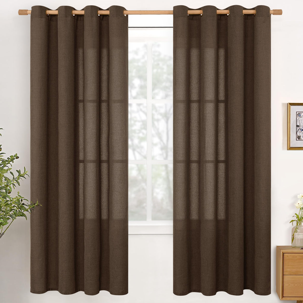 YoungsTex Linen Semi Sheer Curtains 63 Inch Length, Light Filtering Drapes