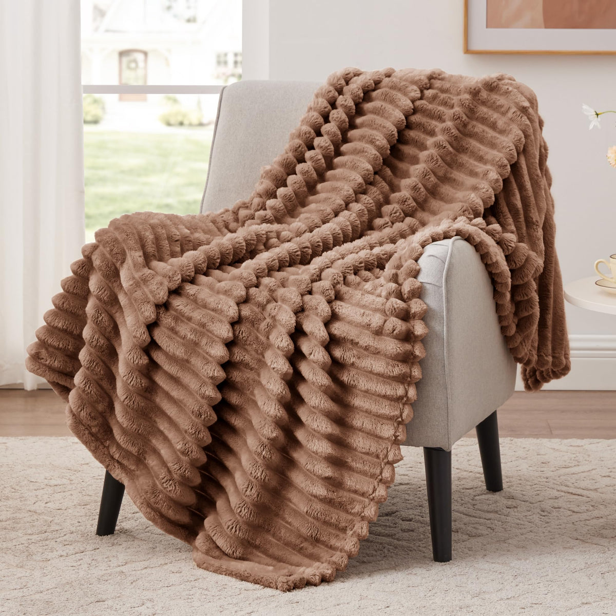 EXQ Home Stripe Jacquard Throw Blanket Light Purple for Couch Gentle Soft