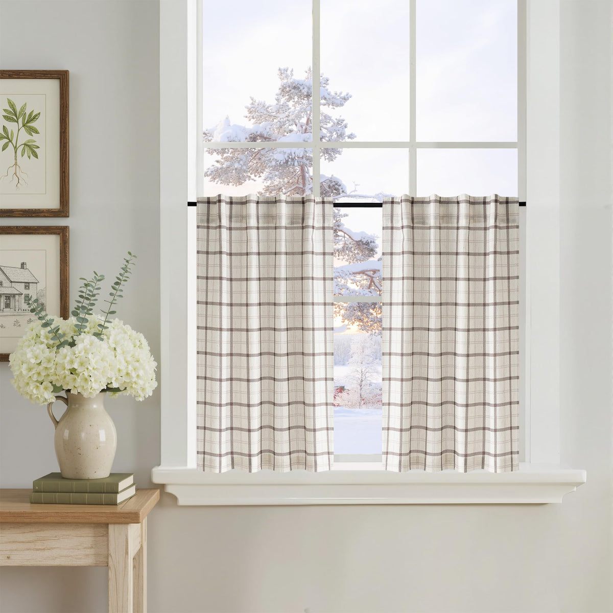 NICETOWN Moss Green Linen Plaid Curtains 96 inches Long for Bedroom