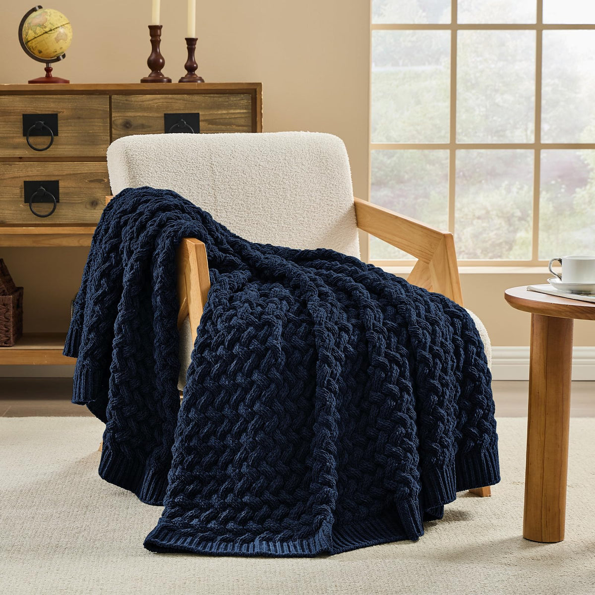 inhand Off White Knitted Throw Blanket for Couch and Bed, 50"x60"