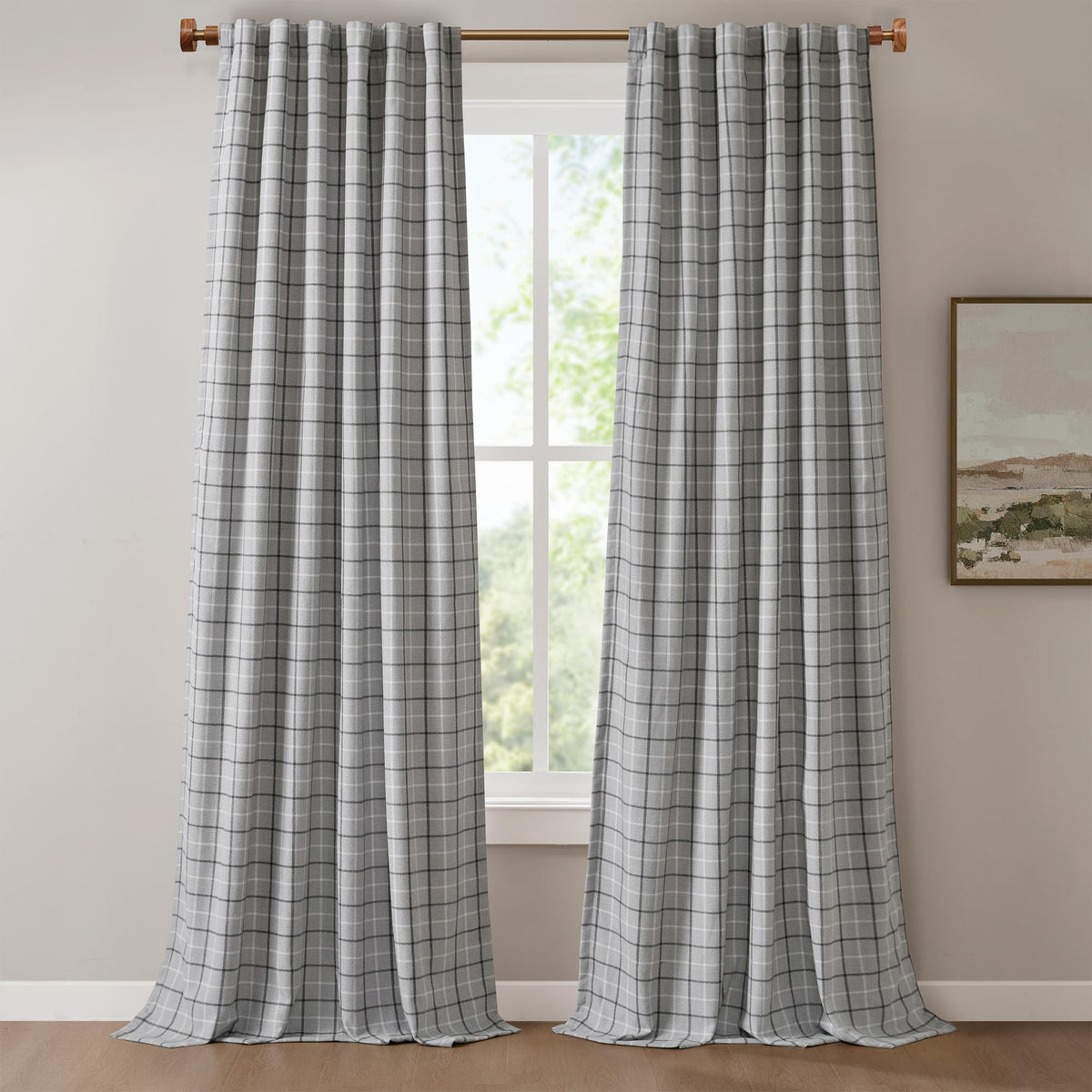 Madison Park Plaid Window Curtain Thermal Insulated, 1 Panel, 50x95 Brown