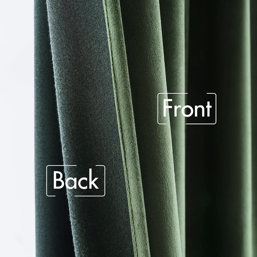 MIULEE Velvet Curtains 52x84 inches 2 Panels Olive Green Blackout Curtains