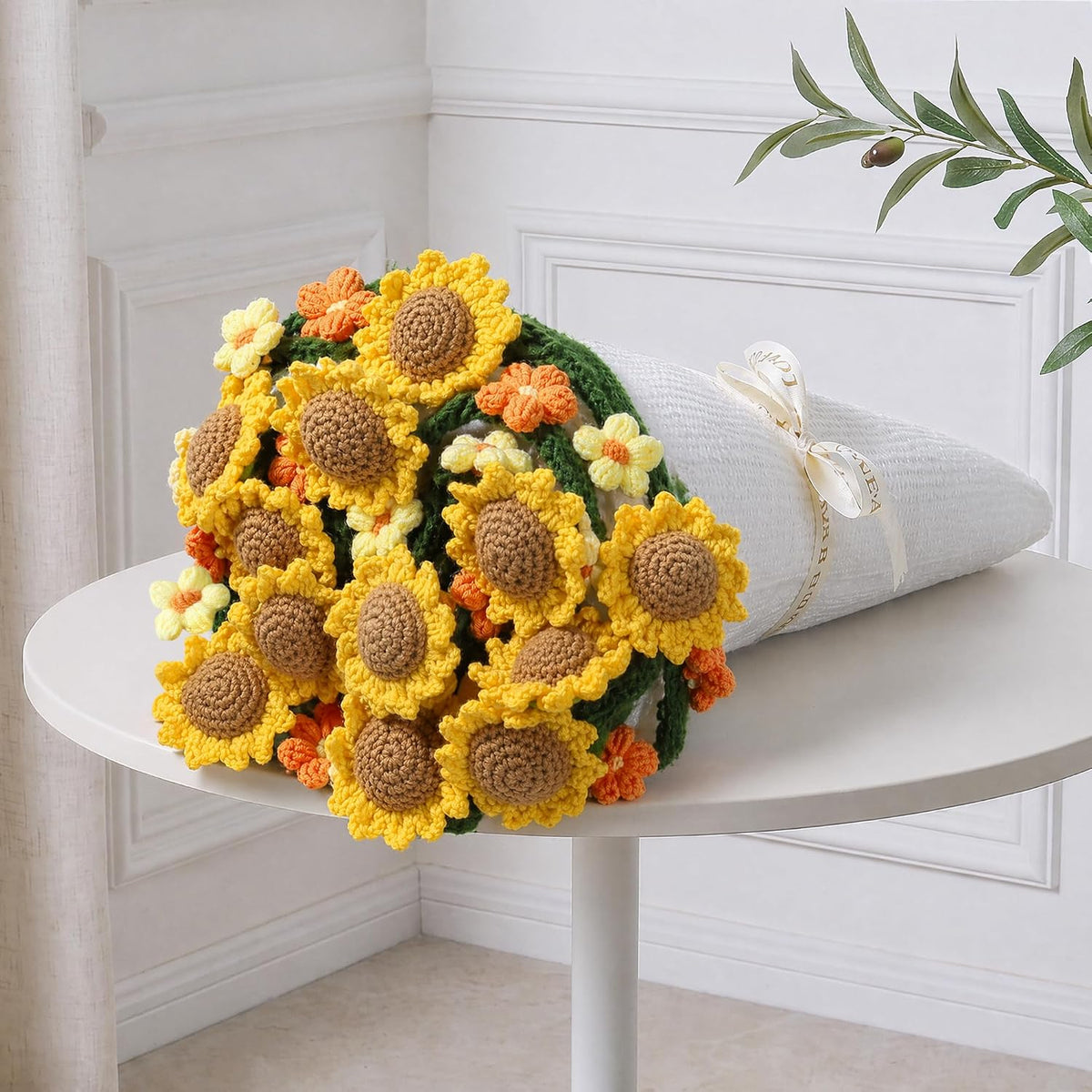 Ivydale 43inch Sunflowers Crochet Blanket Knitted Flower Bouquet Throw