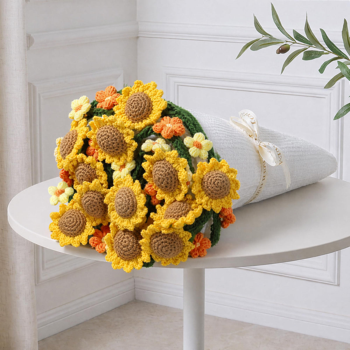 Ivydale 43inch Sunflowers Crochet Blanket Knitted Flower Bouquet Throw