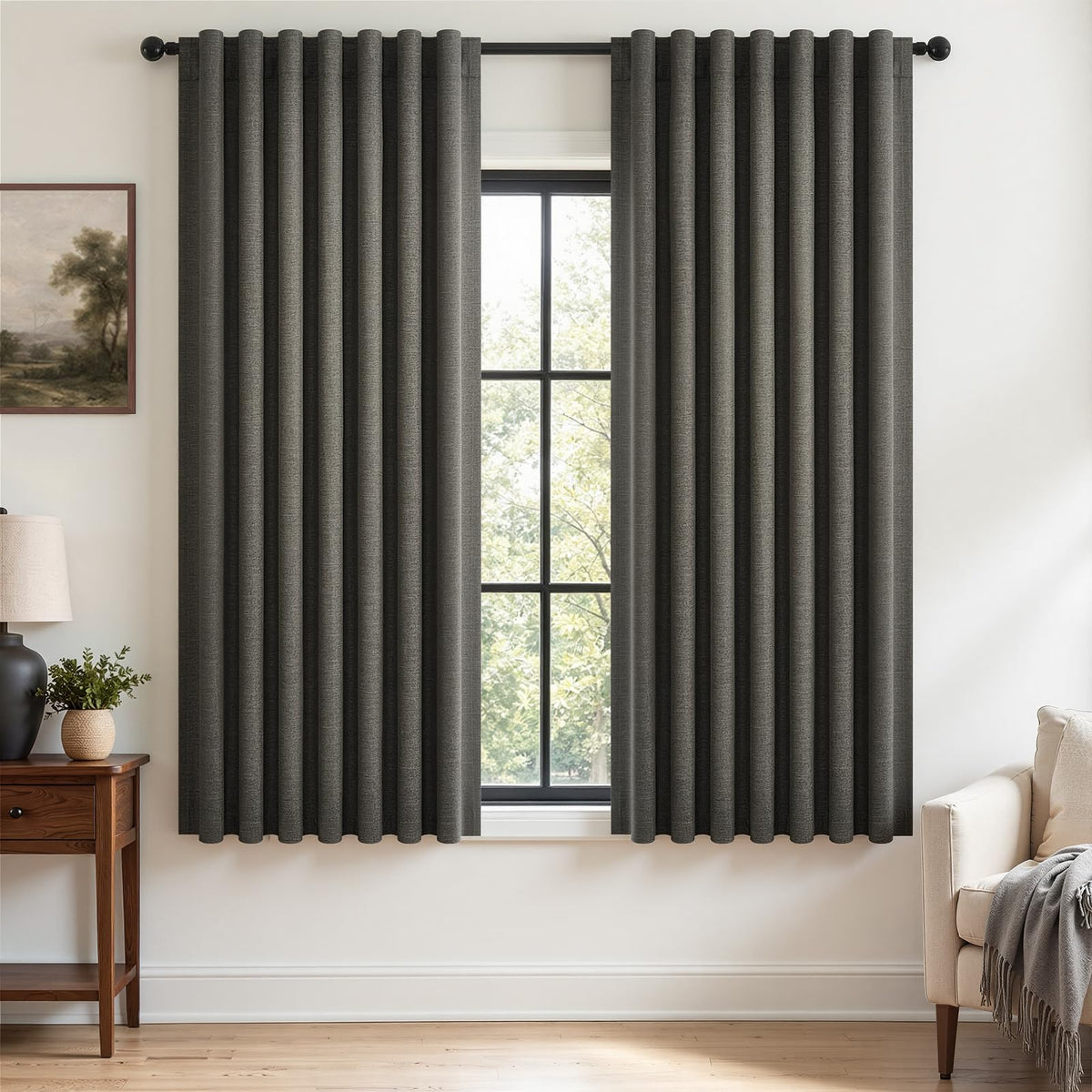 Topfinel Linen Blackout Curtains 96 Inch Long, Boho Farmhouse Ivory Birch Viral Drapes Pinch Pleated Curtains with Hooks for Living Room, Neutral 8 FT Back Tab Bedroom Curtains 52" X 96" 2 Panels