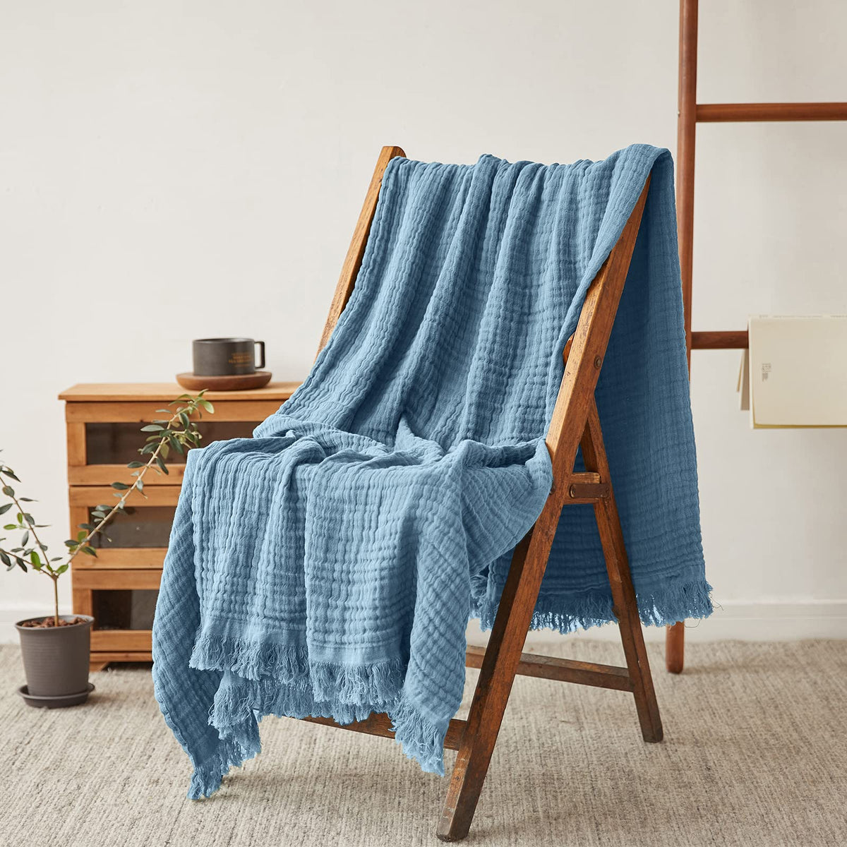 Simple&Opulence Cotton Muslin Throw Blanket for Bed, Couch, Knit Woven Gauze Blanket with Tassels, Soft Lightweight Cozy Pre-Washed Breathable Farmhouse Decoration for All-Season (Rust Orange)