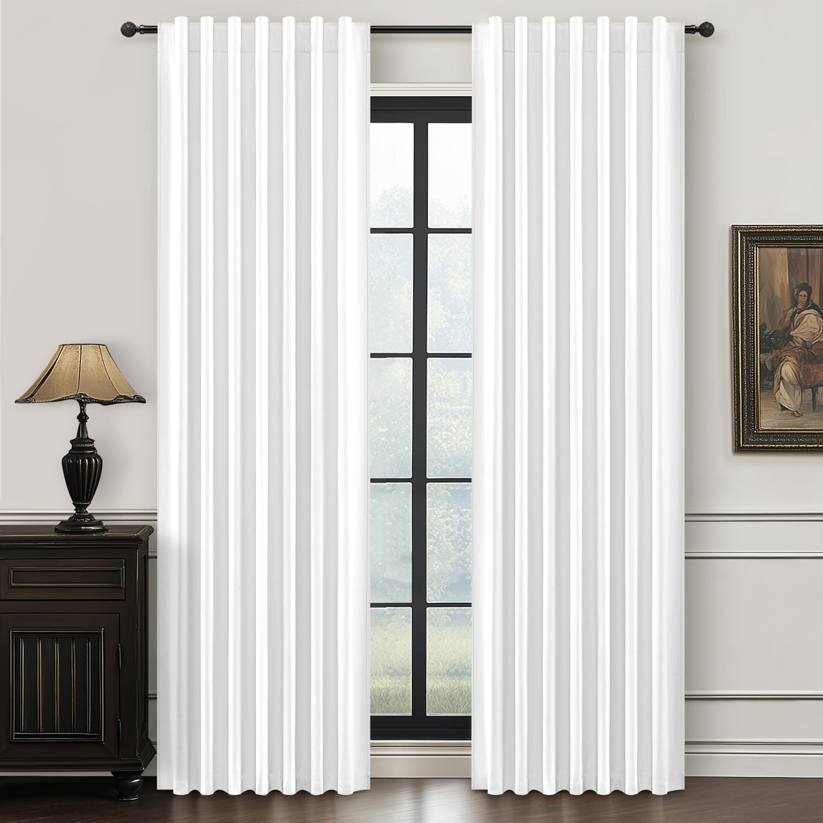 100% Blackout Curtains 84 Inch Length 2 Panels Set Farmhouse Style for Bedroom Windows/Living Room Thermal Insulated Neutral Boho Drapes Linen Blend Natural Ivory 7ft Long Hook Belt Pleated/Back Tab