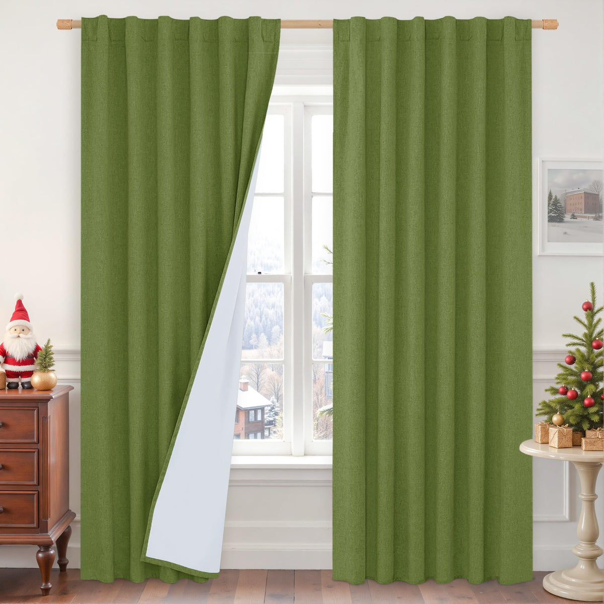 LAMIT 100% Blackout Short Linen Curtains for Cafe 40 Inch Length, Ivory