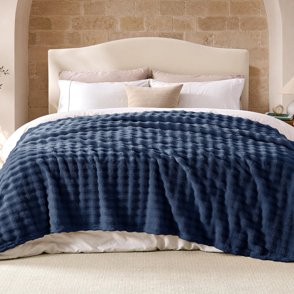 Lotus Karen 3D Bubble Fleece Blanket for Couch - Ultra Soft Fluffy White Throw Blanket for Sofa Bedroom, Lightweight Cozy Throw for All Season, Adults Women Kids Off White, 50"x60"