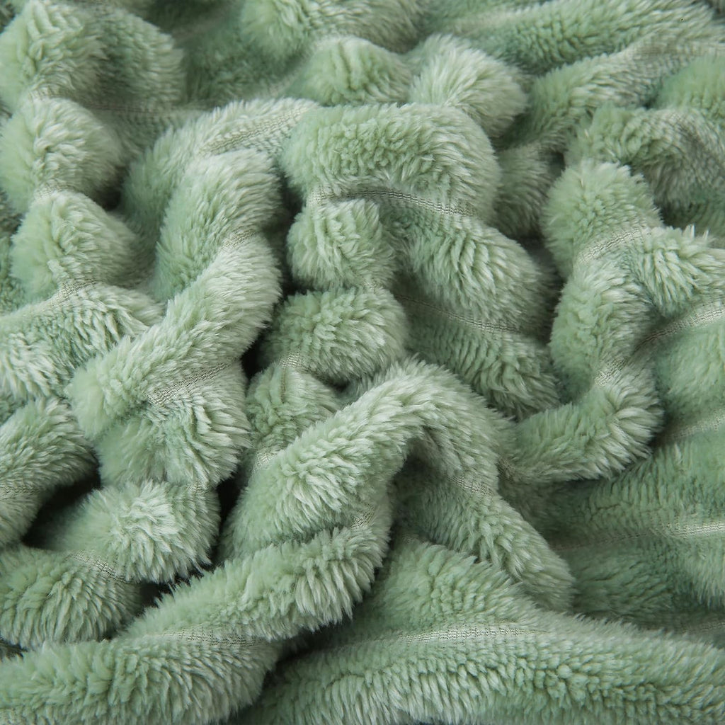Sage Green Fleece Throw Blanket 50”×60” for Couch Sofa Livingroom