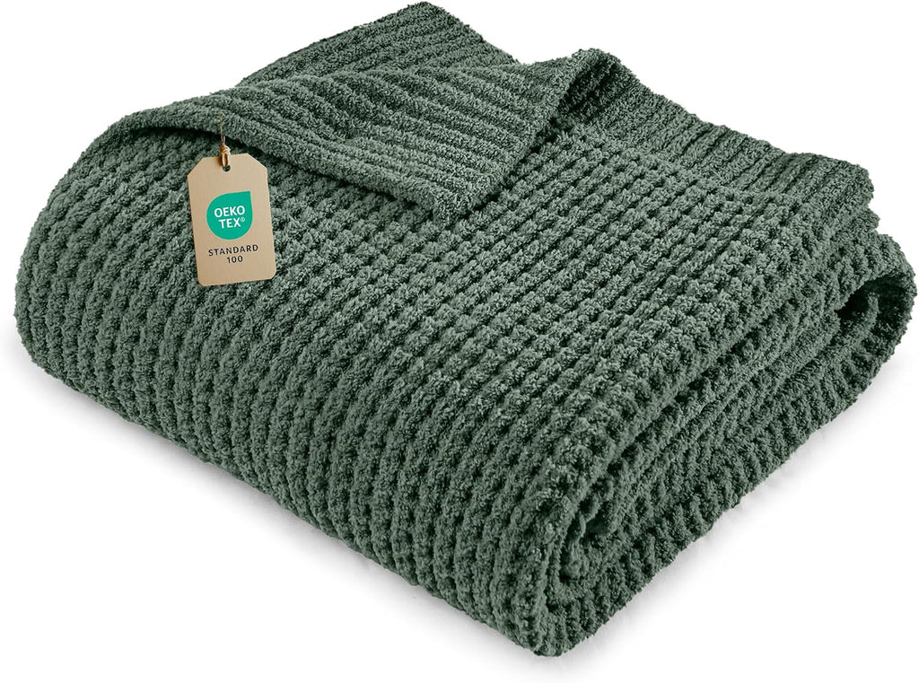 Waffle Knit Throw Blanket for Couch, Soft Cozy Chunky Knit Thick Knitted Blanket for Sofa, Bed, Gift for Women Girls Home Decor (Sage, Throw 50"x60")