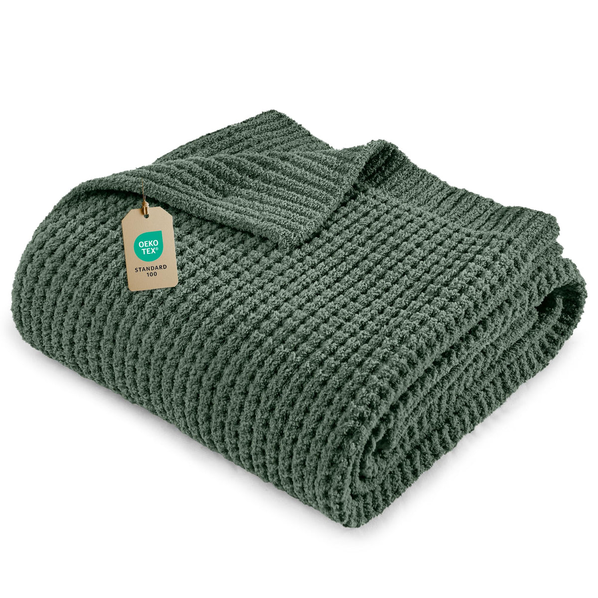 Waffle Knit Throw Blanket for Couch, Soft Cozy Chunky Knit Thick Knitted Blanket for Sofa, Bed, Gift for Women Girls Home Decor (Sage, Throw 50"x60")