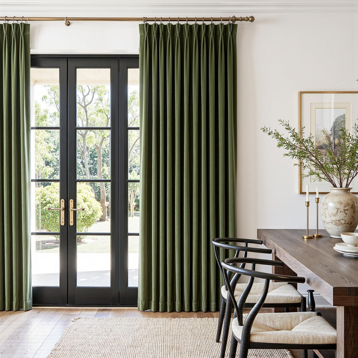 Olive Green Velvet Blackout Curtains 84 Inches 2 Panels Forest Green Elegant Vintage Pinch Pleated Drapes for Living Room Bedroom Thermal Soundproof Back Tab Window Panels,W40 x L84,Home Decor