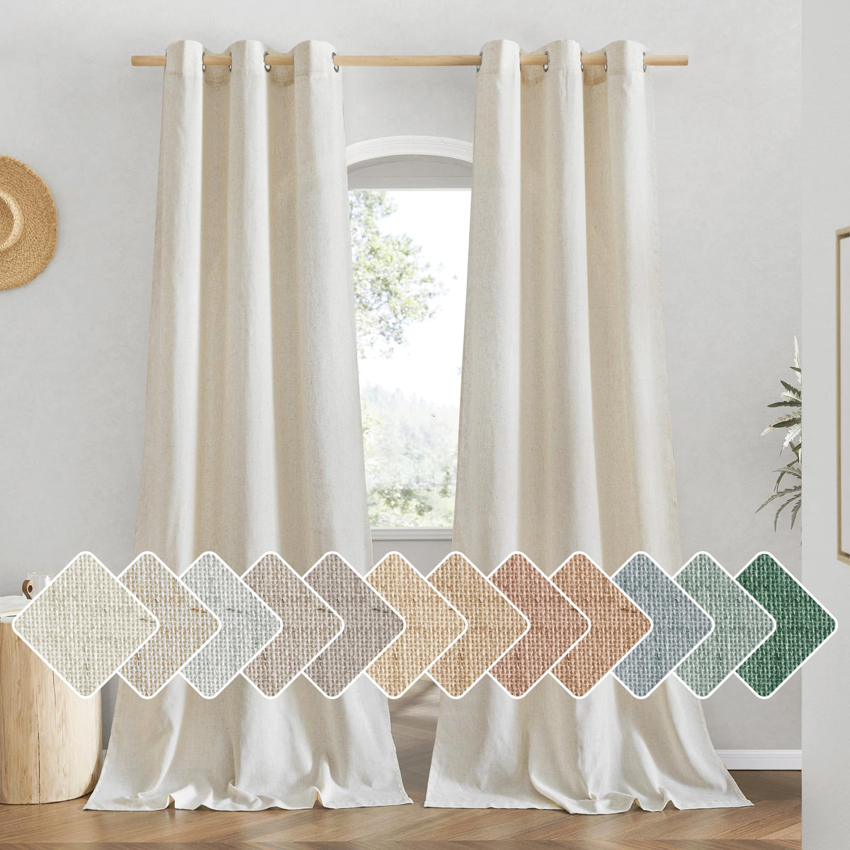 NICETOWN Natural Linen Curtains 84 inch Long 2 Panels Set, Grommet Top Thick Linen Burlap Semi Sheer Vertical Drapes Privacy Assured with Light Filtering for Bedroom/Living Room, W55 x L84