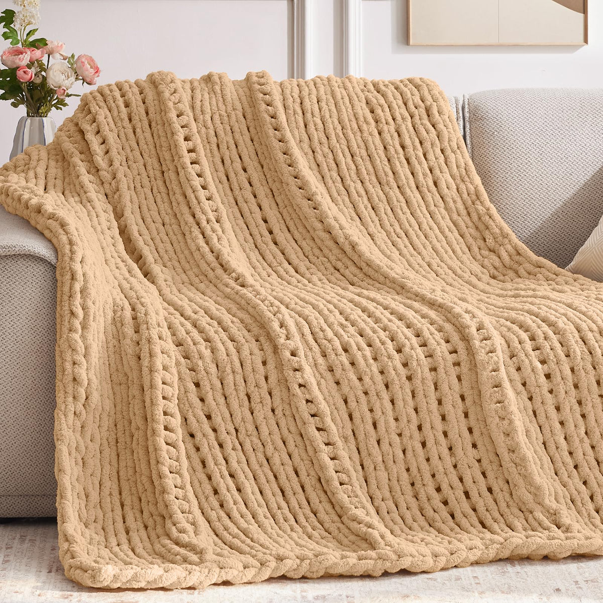 Negwoo Chunky Knit Throw Blanket, Knitted Throw Chenille Yarn, 50"*60"