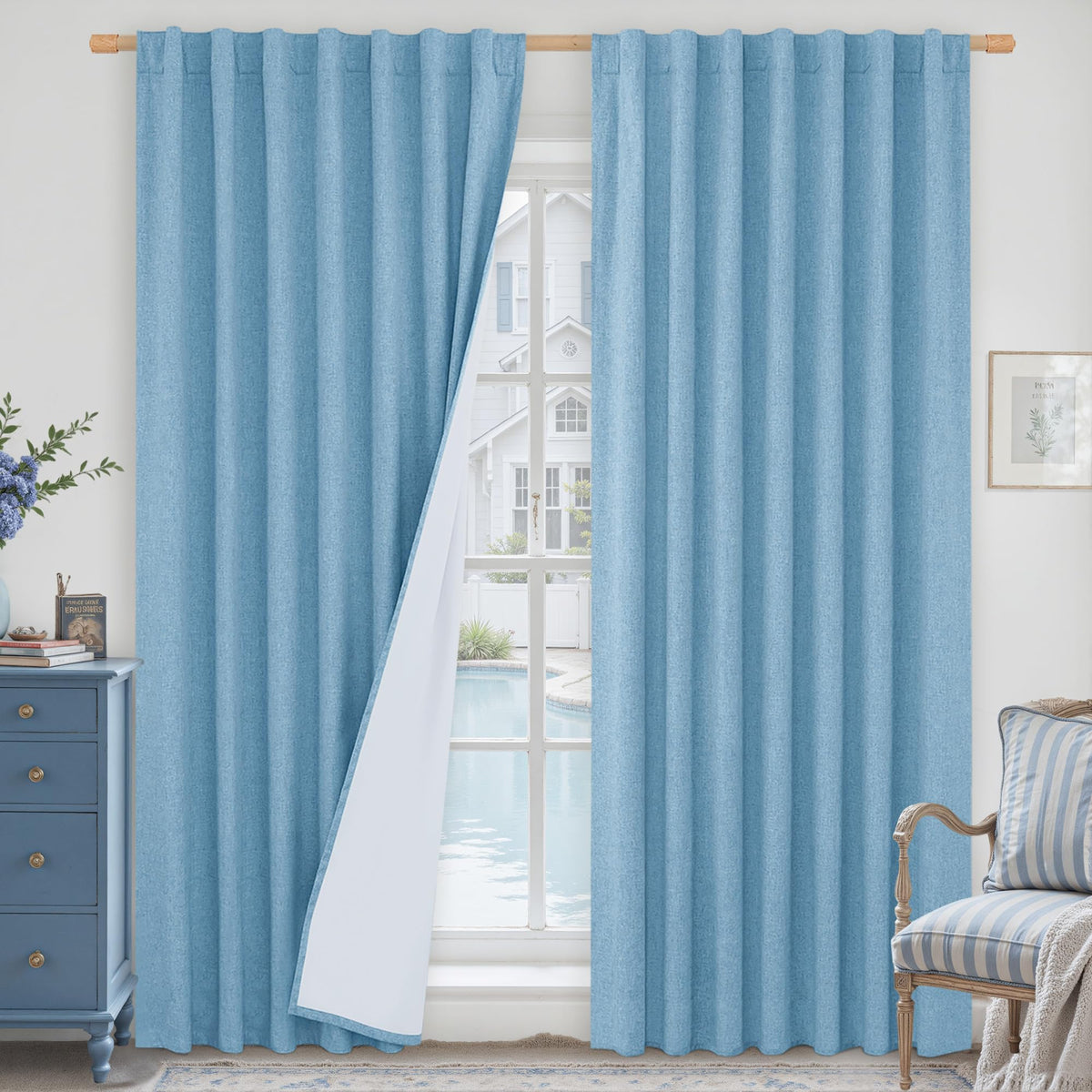 LAMIT 100% Blackout Short Linen Curtains for Cafe 40 Inch Length, Ivory