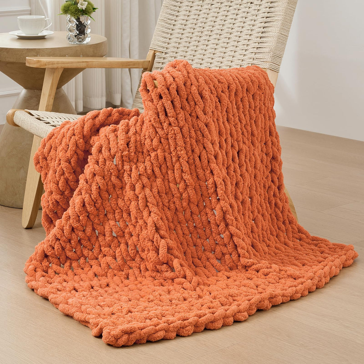 Bigacogo Chunky Knit Throw Blanket for Couch, 40x60 inches, Beige