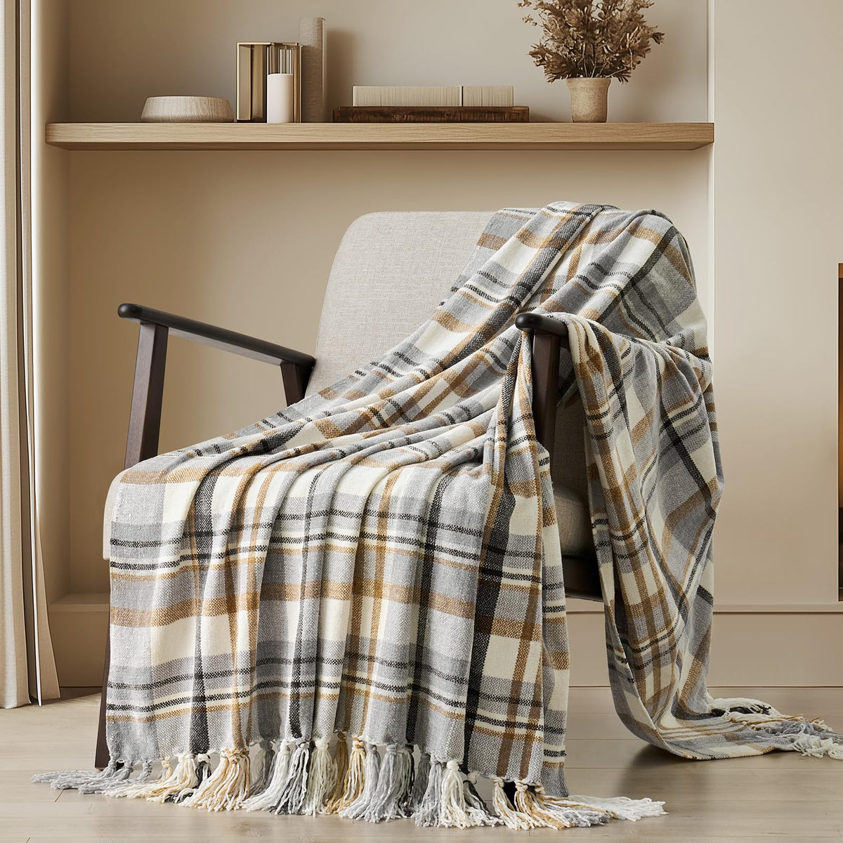 EverGrace Plaid Chenille Fall Throw Blanket, 50"x60", Harvest Orange Plaid