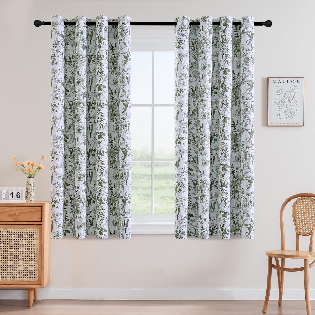 H.VERSAILTEX Blackout Curtains 84 Inch Length 2 Panels Set Floral Print Curtain Drapes for Living Room Thermal Insulated Grommet Window Curtains for Bedroom - Traditional Floral in Sage and Brown