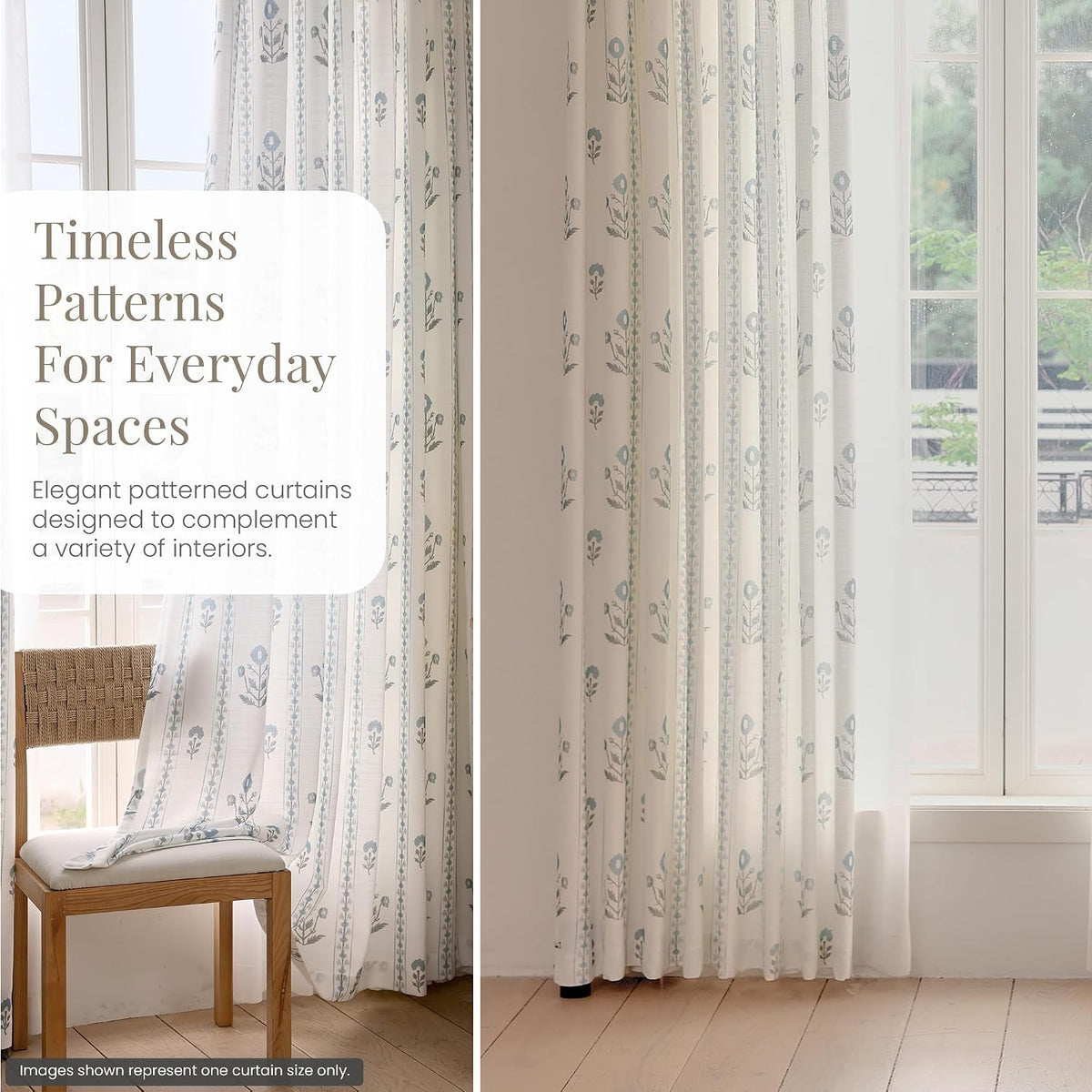 DrapePalette - Linen Blend Pinch Pleated Curtains 108 Inches Long for Living Room, Bedroom, Dining Room, Light Filtering Curtains 2 Panels Set, Modern Floral Printed Design, Antique White 30"W x 108"L