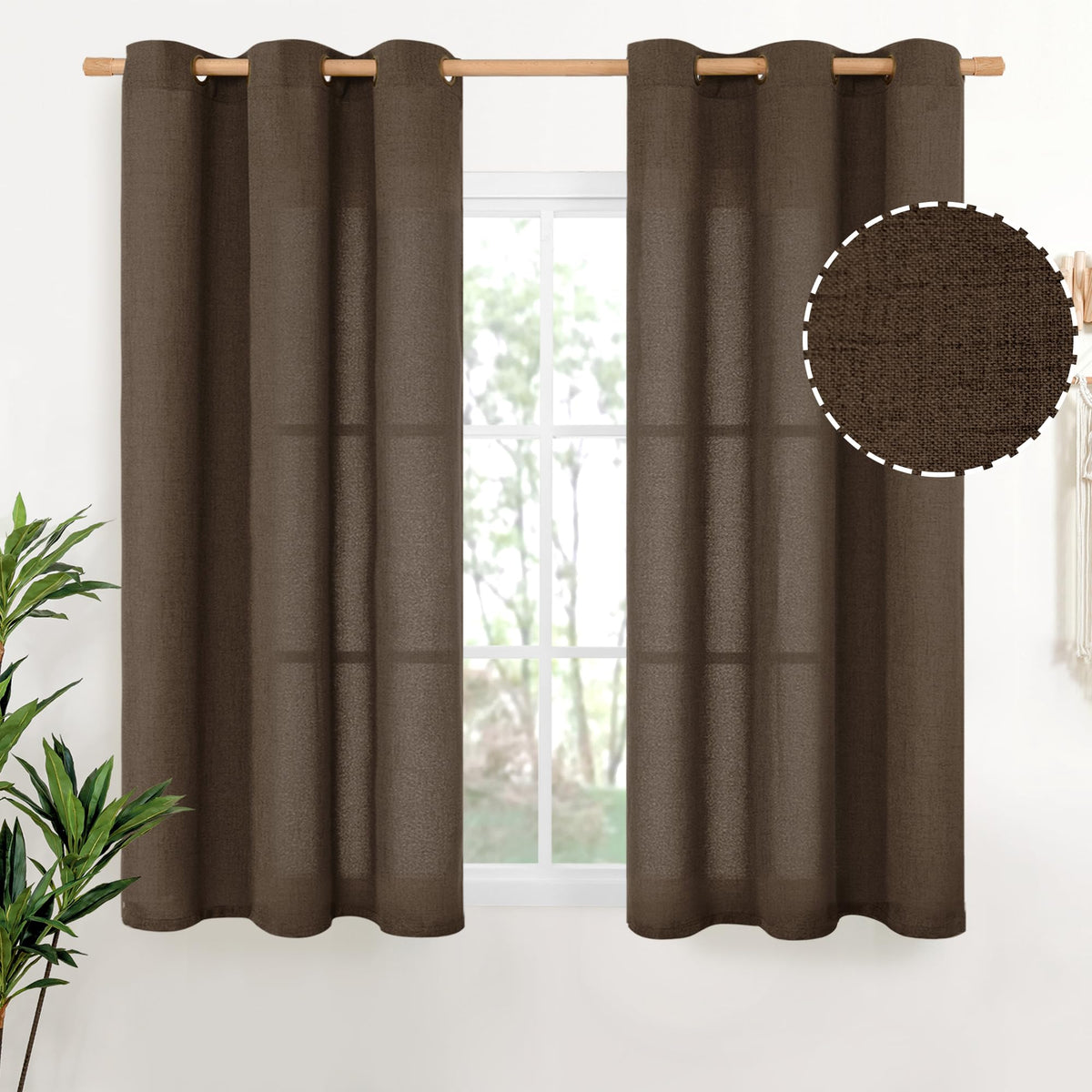 YoungsTex Linen Semi Sheer Curtains 63 Inch Length, Light Filtering Drapes