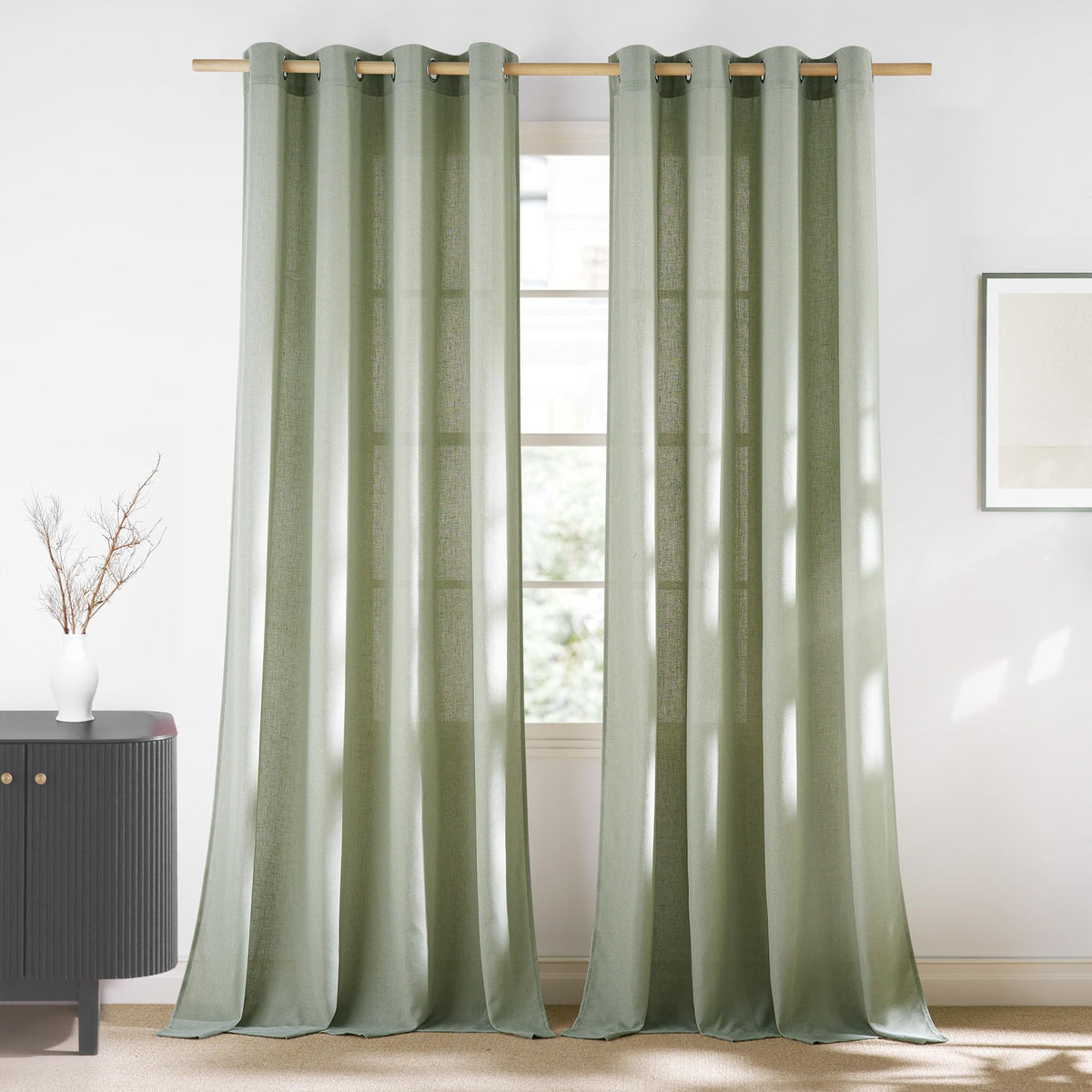 NICETOWN Natural Linen Curtains 84 inch Long 2 Panels Set, Grommet Top Thick Linen Burlap Semi Sheer Vertical Drapes Privacy Assured with Light Filtering for Bedroom/Living Room, W55 x L84