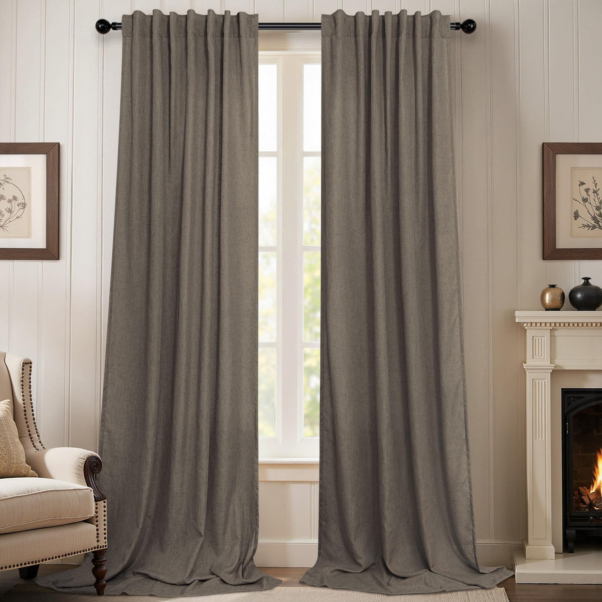 Natural Linen Back Tab Curtains 84 Inch Length for Living Room 2 Panel Pocket Drape Light Filtering Semi Sheer Neutral Country Rustic Farmhouse Boho Curtain Bedroom Muslin Look Ivory Cream Colored