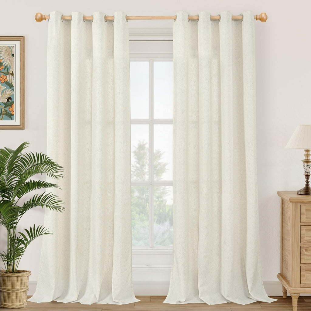 YoungsTex Linen Semi Sheer Curtains 63 Inch Length, Light Filtering Drapes
