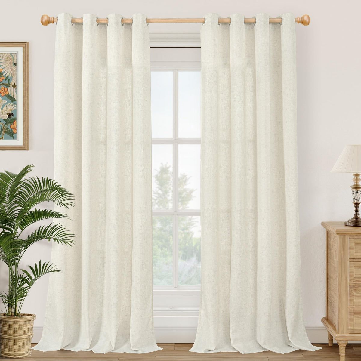 YoungsTex Linen Semi Sheer Curtains 63 Inch Length, Light Filtering Drapes