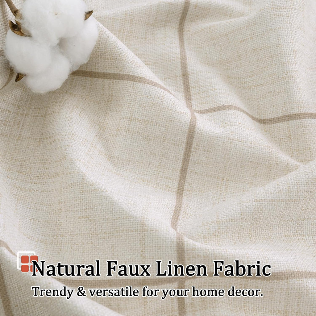 Lajode Linen Blackout Curtains - Boho Plaid 52x84 Inch 2 Panels, Natural
