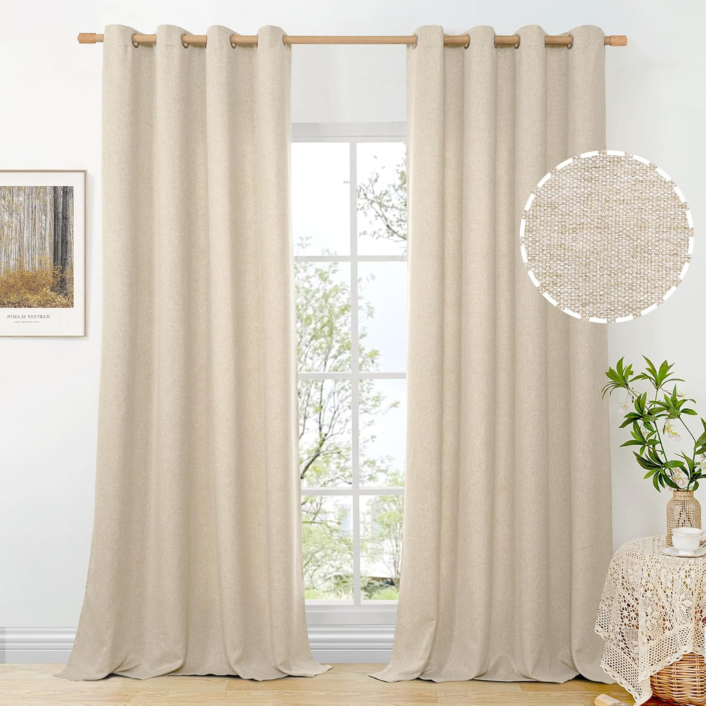 BGment Oatmeal Linen Curtains for Living Room 95 Inch Length 2 Panels Set, Privacy Drapes Light Filtering with Grommet for Farmhouse Bedroom No See Through, Each 52 Inch Wide