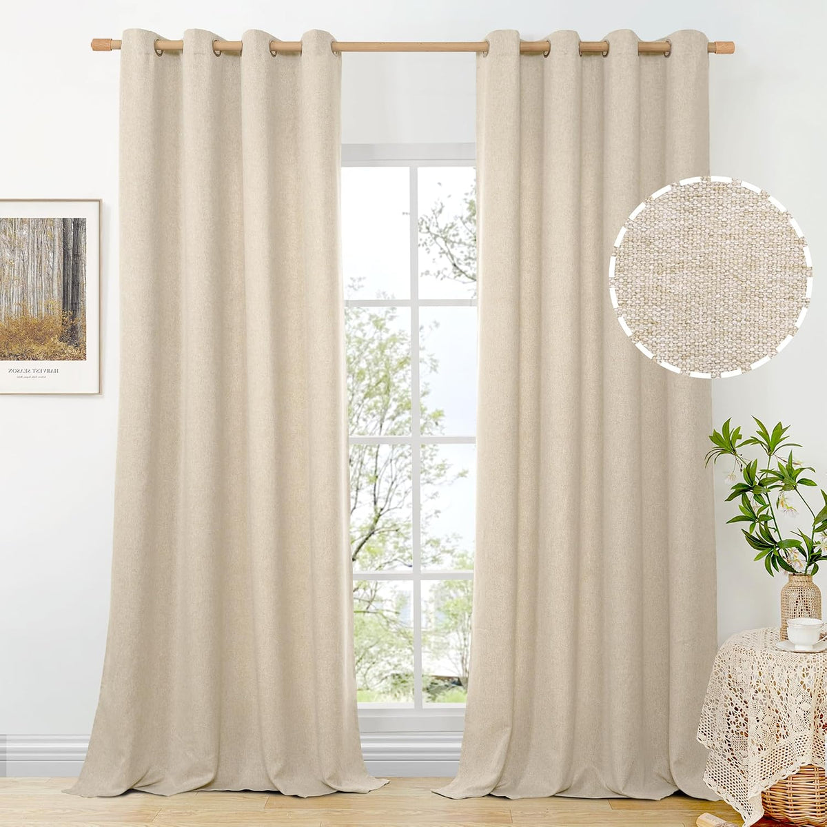 BGment Oatmeal Linen Curtains for Living Room 95 Inch Length 2 Panels Set, Privacy Drapes Light Filtering with Grommet for Farmhouse Bedroom No See Through, Each 52 Inch Wide