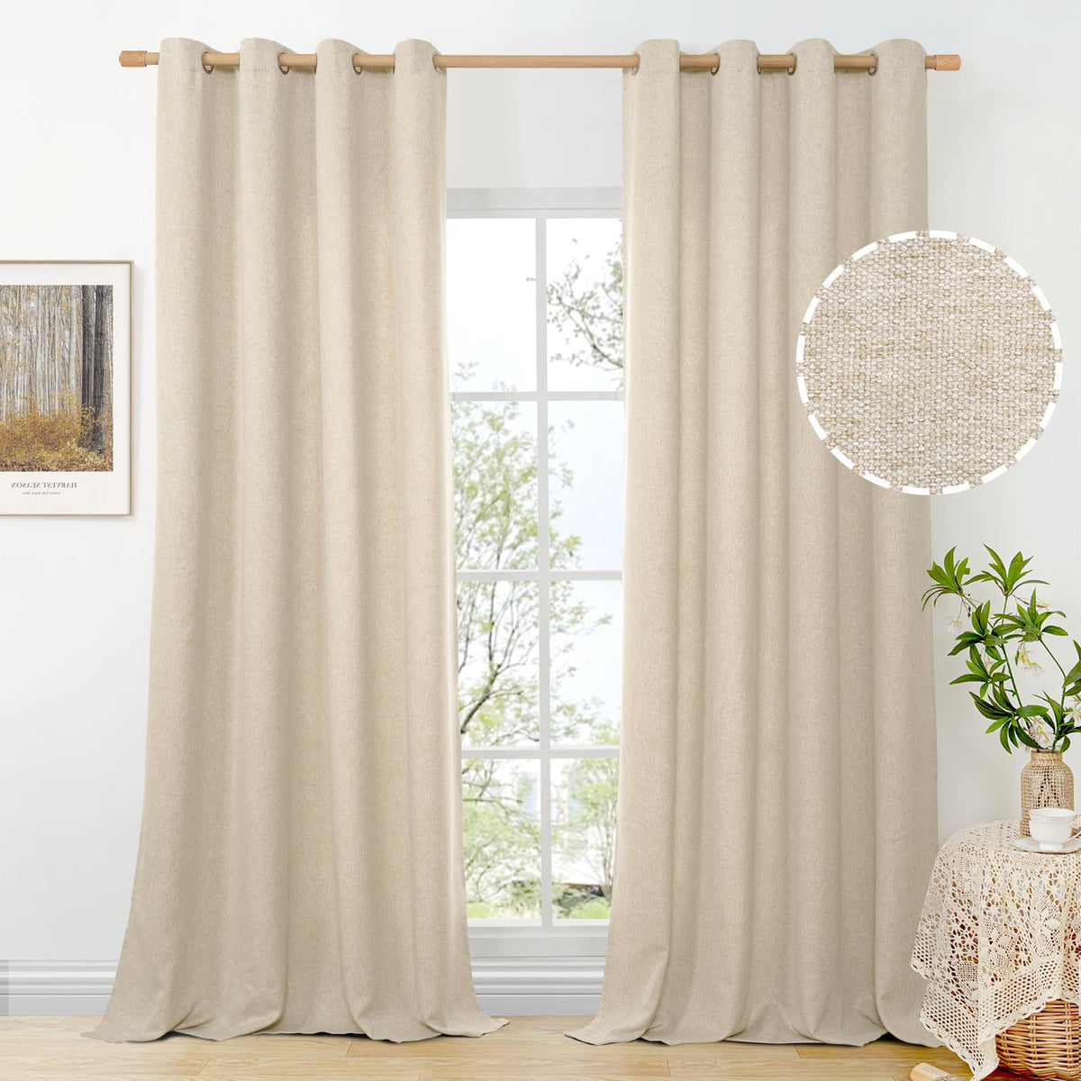 BGment Oatmeal Linen Curtains for Living Room 95 Inch Length 2 Panels Set, Privacy Drapes Light Filtering with Grommet for Farmhouse Bedroom No See Through, Each 52 Inch Wide