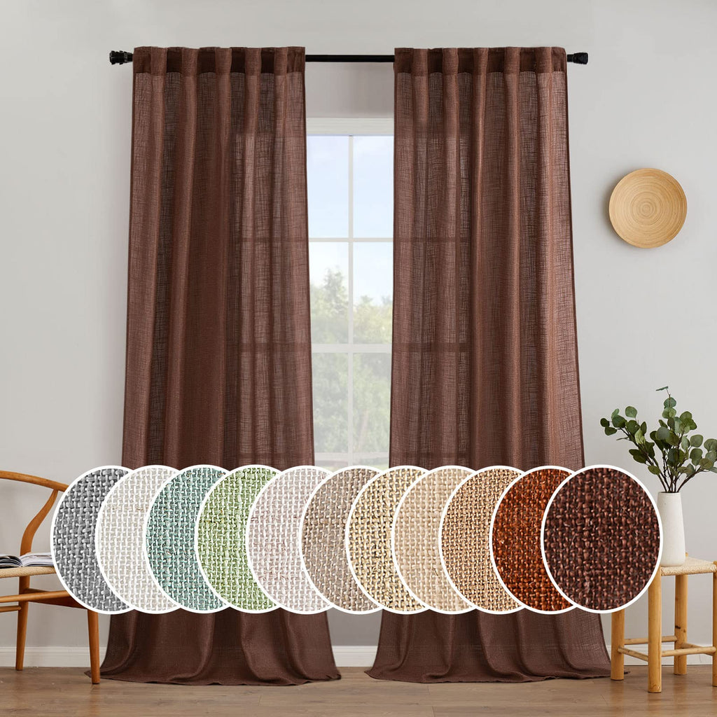 MIULEE Taupe Linen Curtains 52x84 Inch Length for Bedroom and Living Room