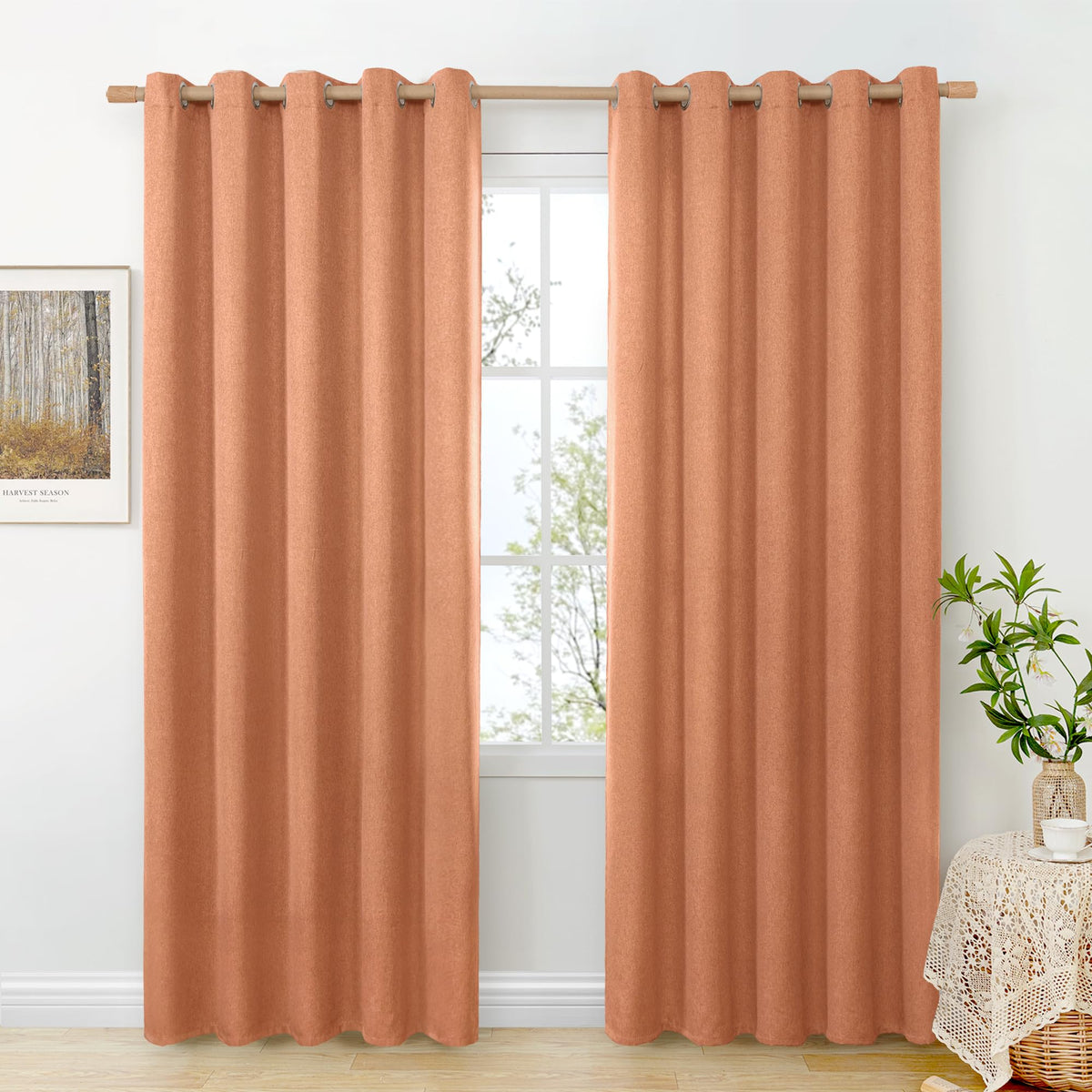BGment Oatmeal Linen Curtains for Living Room 95 Inch Length 2 Panels Set, Privacy Drapes Light Filtering with Grommet for Farmhouse Bedroom No See Through, Each 52 Inch Wide