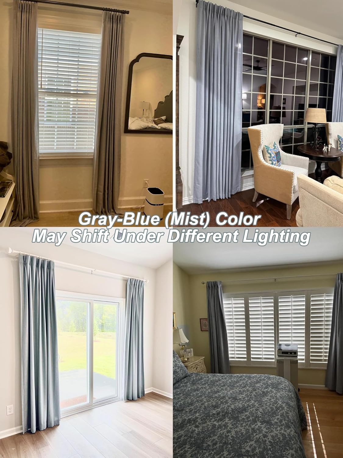 Vision Home Pinch Pleated Full Blackout Curtains Linen Blended Room Darkening Window Curtains 84 inch for Living Room Bedroom Thermal Insulated Pinch Pleat Drapes with Hooks 2 Panel 40"Wx84"L,Blue Fog