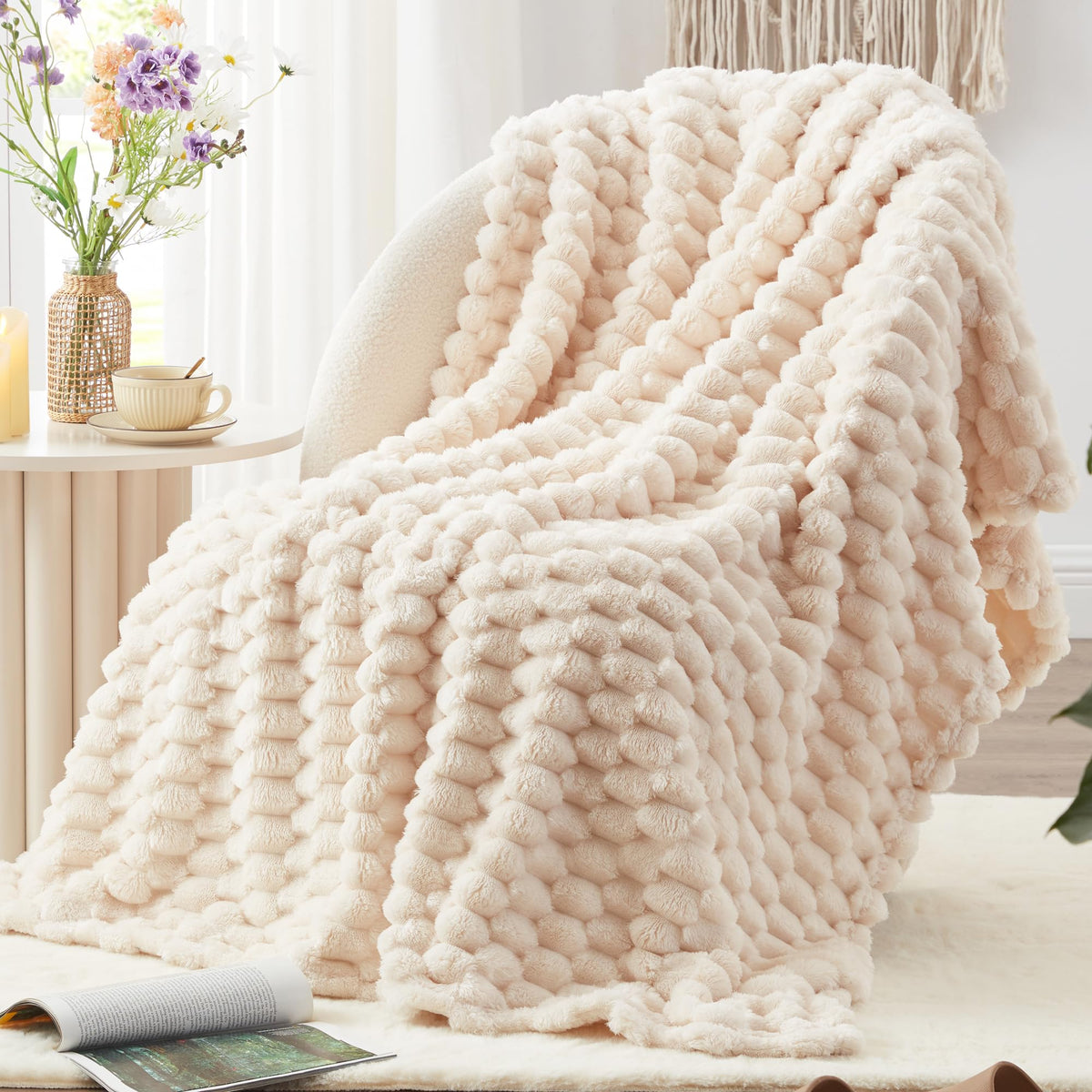 EXQ Home Turtle Shell Throw Blanket Beige for Couch Gentle Soft Fleece