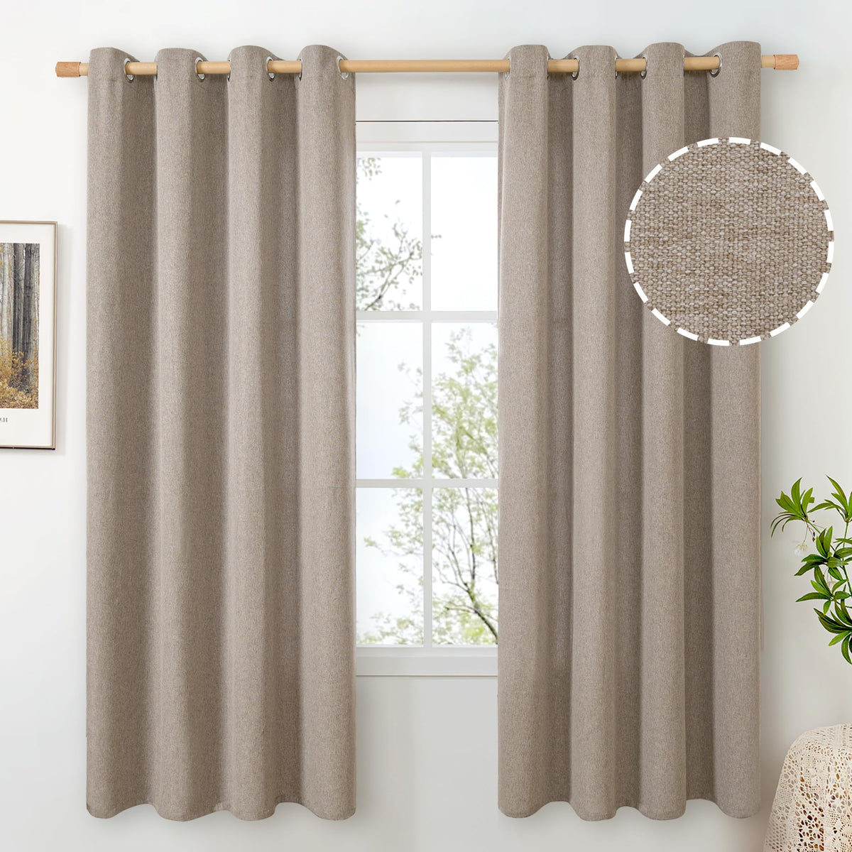 BGment Oatmeal Linen Curtains for Living Room 95 Inch Length 2 Panels Set, Privacy Drapes Light Filtering with Grommet for Farmhouse Bedroom No See Through, Each 52 Inch Wide